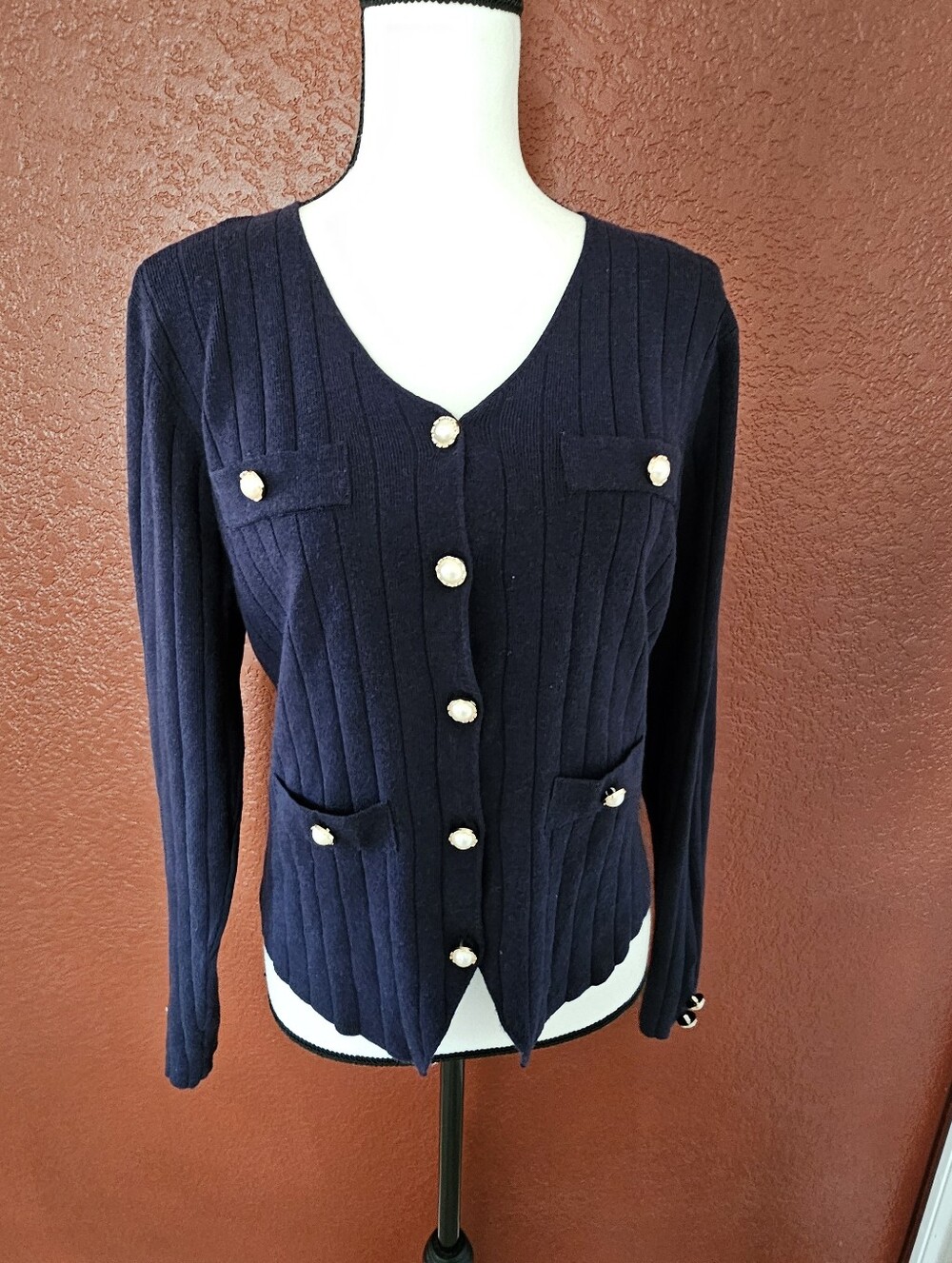 Classic Navy Ribbed Button-Front Cardigan - Women’s Sweaters & Cardigans - Picture 2 of 8
